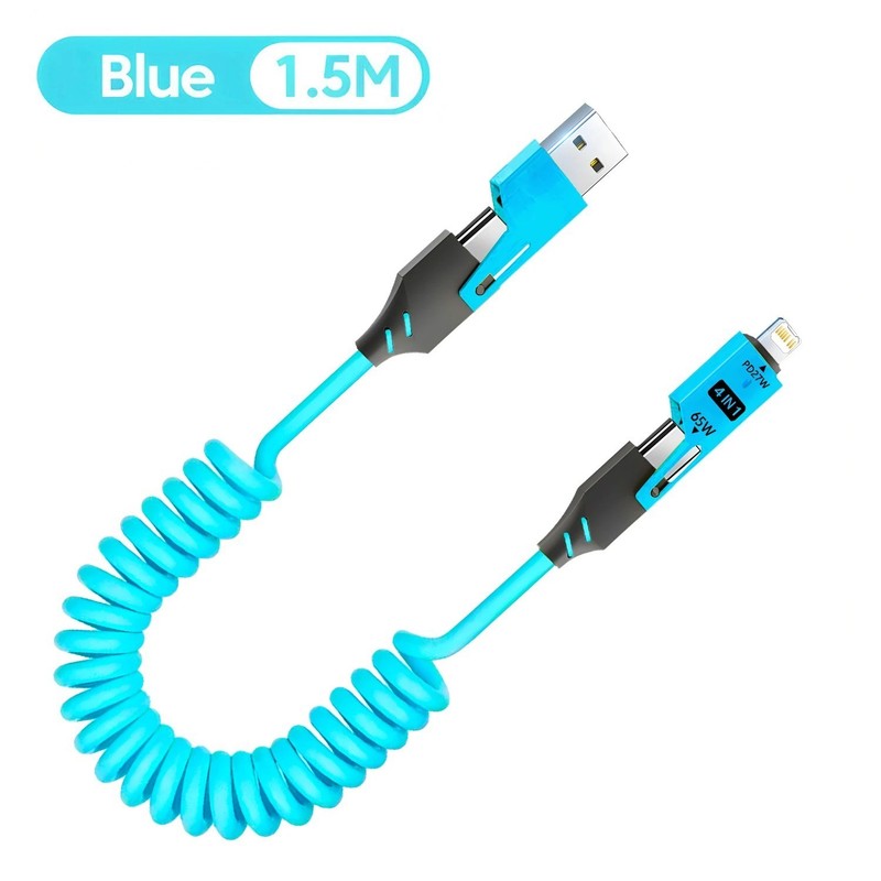 Data Cable 65W Metal 4-in-1 Spring Fast Charge 1.5m 4.9ft