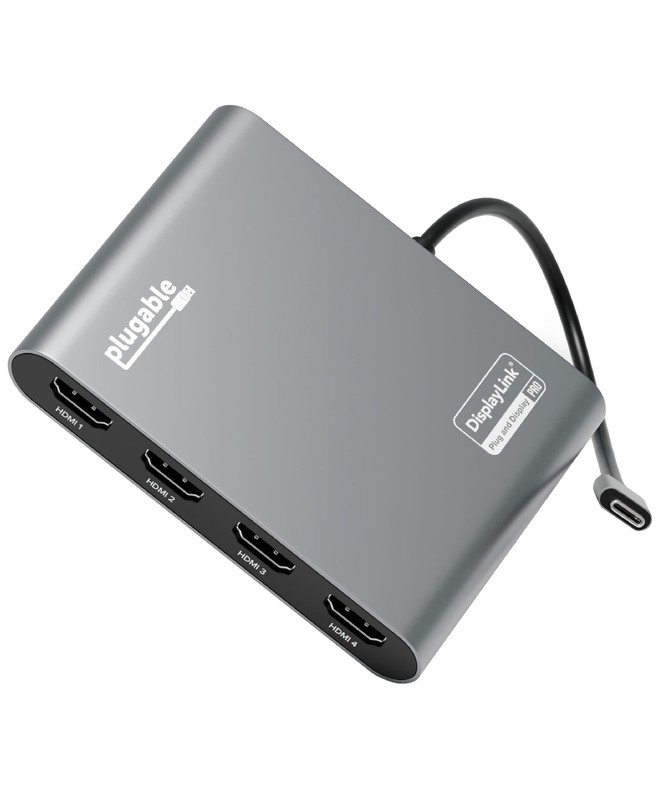 Plugable USB C to Quad HDMI 4K Adapter with 100W PD Pass-Though Power Deliver...