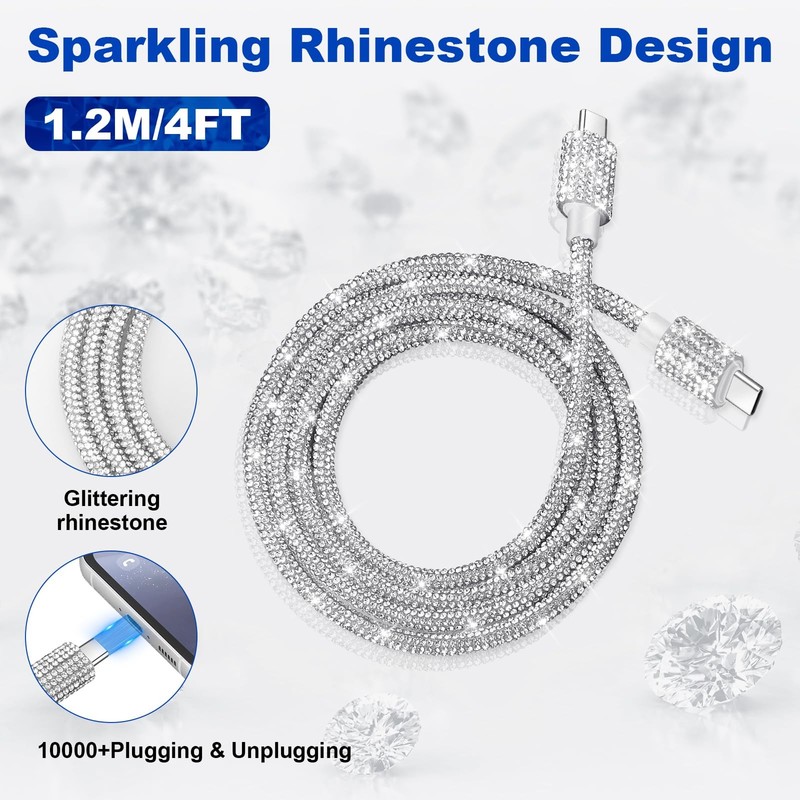 USB Cable for iPhone 17 Charging Cord, Fast Charging Cable Bling Sparkling Di... gallery