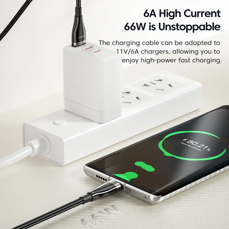 Rapid Charging with the Toocki USB-A to Type-C 6A 66W Fast Charging Cable gallery