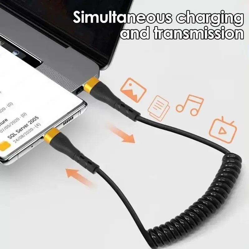 PD 120W Type-C to Type-C Spring Cable – 5A Fast Charging USB-C Car/ Device Cable gallery