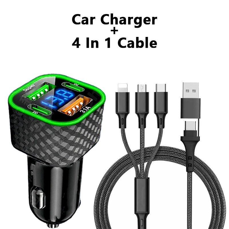 380W Multi-Port With Digital Display Car Charger For Samsung iPhone Android Phon