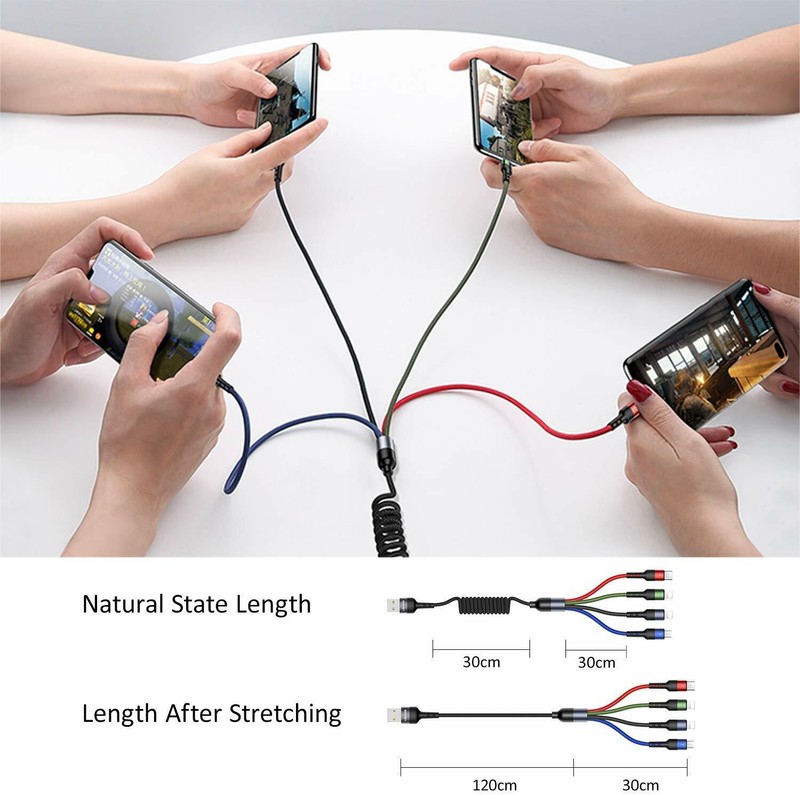 2Pack Fast USB Charging Cable Universal 4 in 1 Braided Type-C + iPhone + Micro gallery