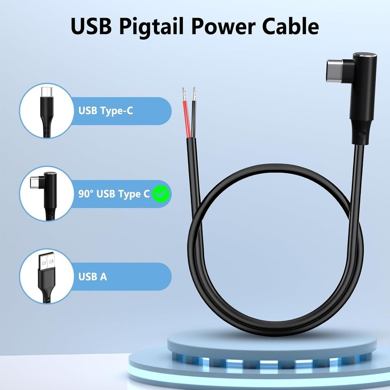 USB C Pigtail - USB C to 2 Pin Bare Wire Open End Power Cable, 90 Degree Righ... gallery