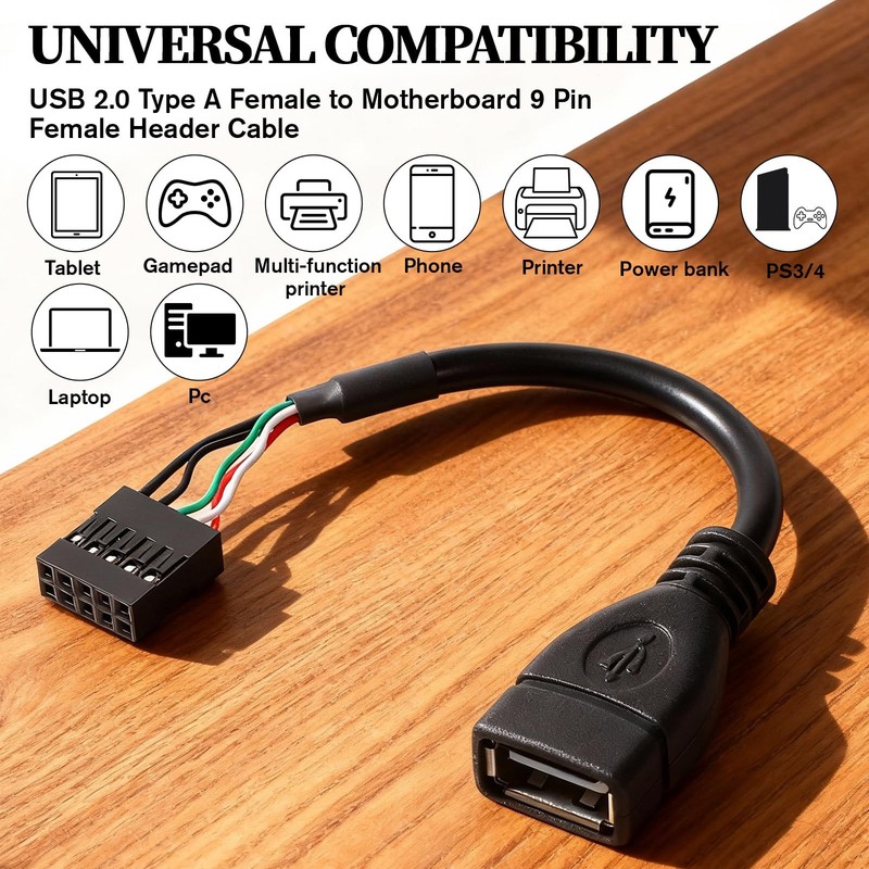 2 Pcs USB Header ToUSB Port USB 2.0 Female Motherboard 9 Pin Cable 3.9 gallery