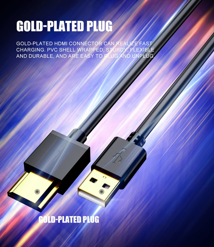 USB to HDMI Cord Cable, (1M / 3.3FT) USB 2.0 Male to Male Charger Cable Adapter, gallery