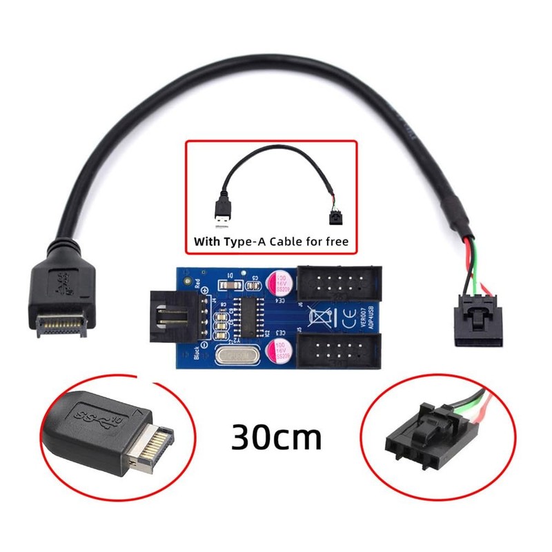 USB 3.1 Front Panel Header Type-E to 4pin IDC, USB-A, 9pin HUB Adapter, 1 to 2 gallery
