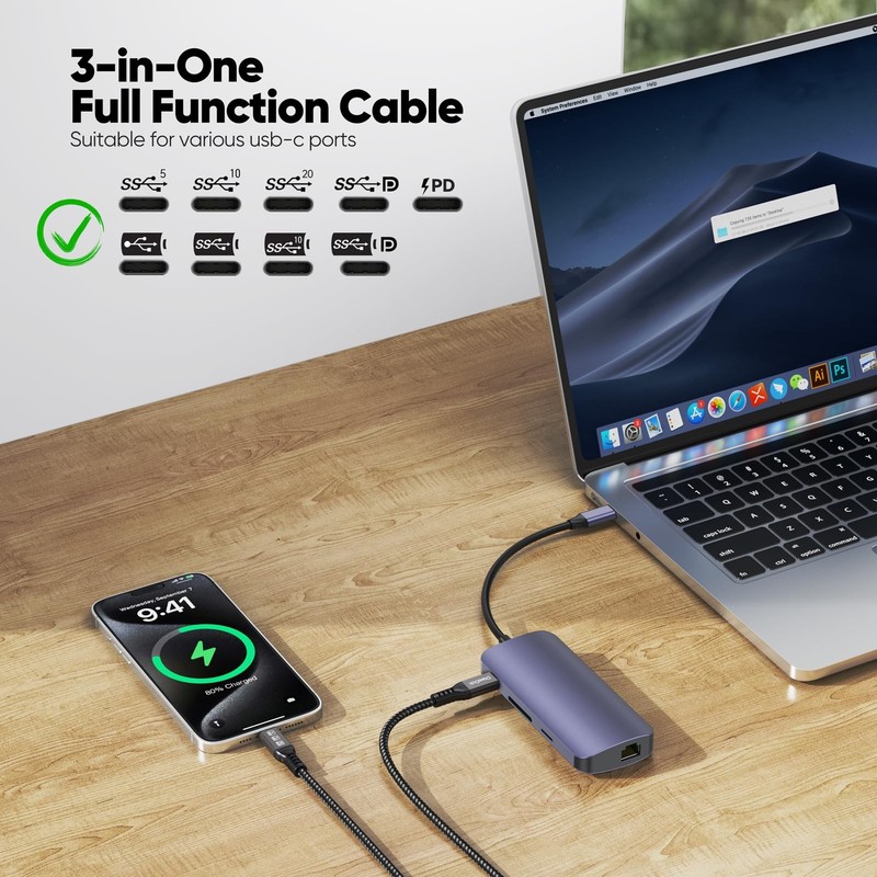 DteeDck USB C Monitor Cable 6Ft, 4K@144Hz Video Display/20Gbps Data Transfer/... gallery