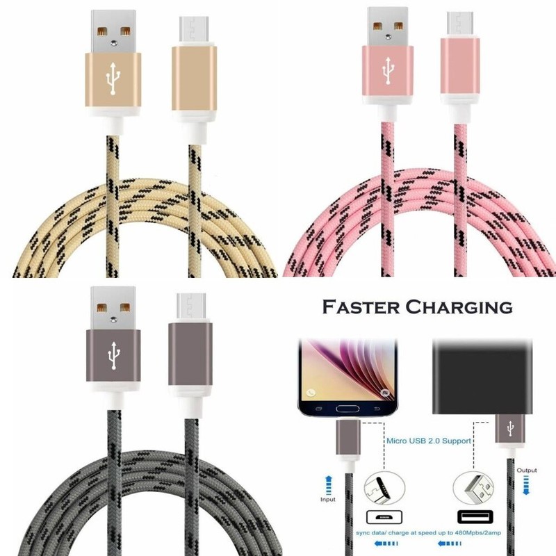 lot 3 6FT Braided Rope USB Type C Sync Charging Cable for Samsung moto iphone
