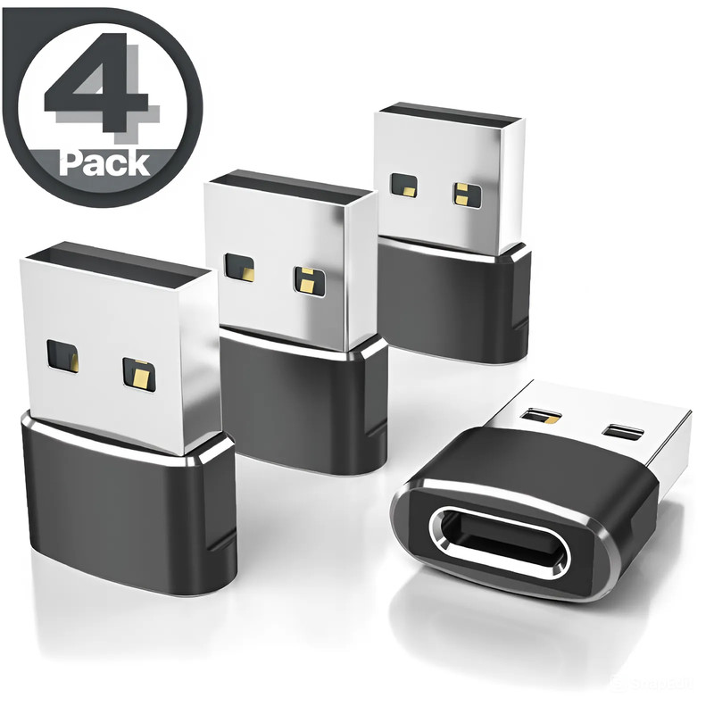 4 PC USB to USB C Adapter Type-C Female to A Male OTG Converter Car Charger