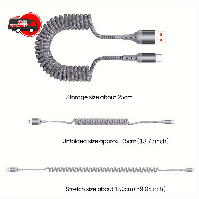 100W Fast Charging Type C Car Spring Cable USB C Data Wire For Samsung Xiaomi 15 gallery