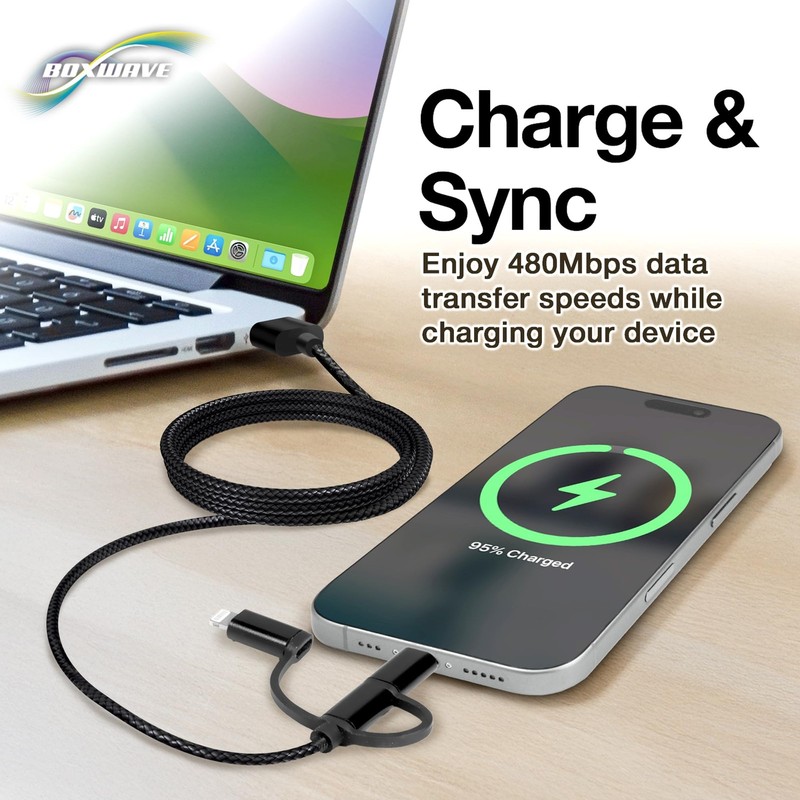 Cable Compatible with LG Tone Flex HBS-XL7 - AllCharge 3-in-1 Cable - Jet Black gallery