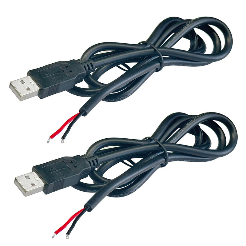 2Pcs 3.2Ft 18AWG USB 2.0 Male 2Pin Pigtail Cable, 6A 5V USB Type a 2 Core Bare