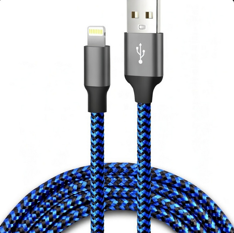 USB-A to 8-Pin Cable 3ft (1m) Nylon Braided Blue/Grey