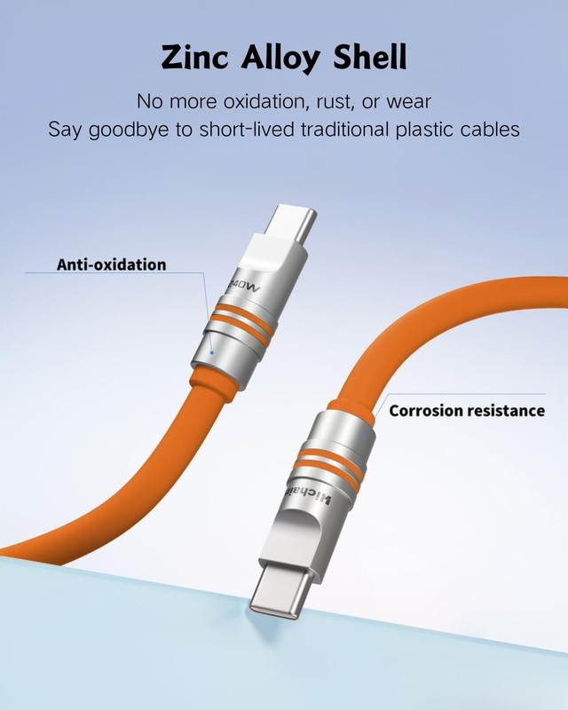 60W Fast Charging Cable 6.6 FT Orange Durable Soft Silicone USB Cable Extra T... gallery