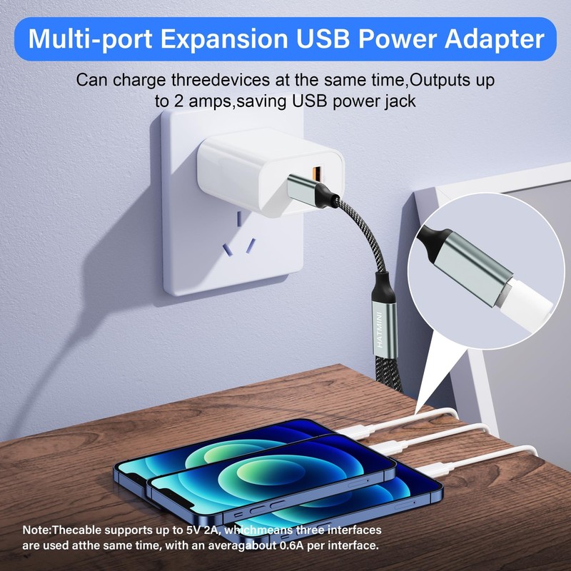 USB Splitter Cable 2.0 Male 3 Port Female Multi Extender Data Power USB C gallery