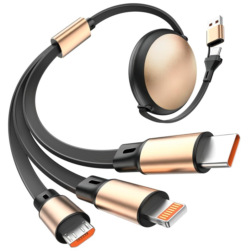 3 in 2 Multi Charging Cable, Retractable Car Charger for Multiple Devices