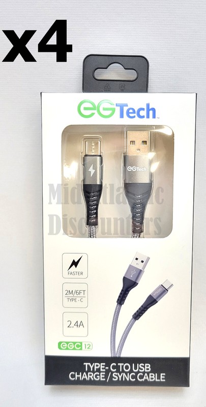 US SELLER 4pk EG Tech Braided USB-C to USB 3.0 Fast Charger Data Sync Cable