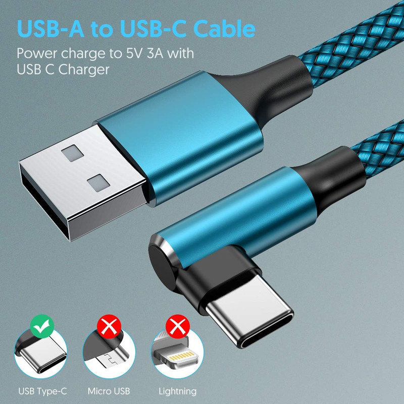 Type C Cable 90 Degrees Right Angle [3-Pack 10Ft] Nylon Braided USB a to USB C F gallery