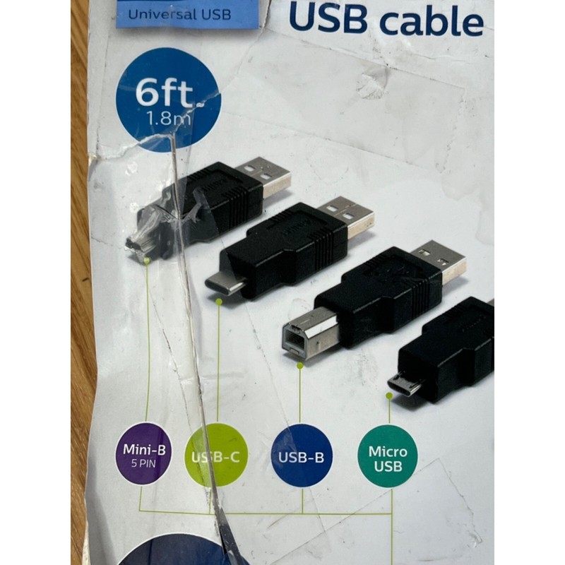 Philips Universal USB Cable Kit 6ft Includes Mini-B USB-C USB-B Micro USB Adapte gallery