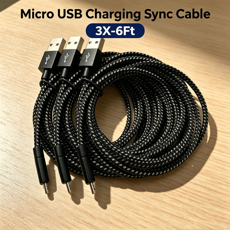 3X 6Ft Braided Micro USB to USB A Cable Charger Cord For Samsung Google Android