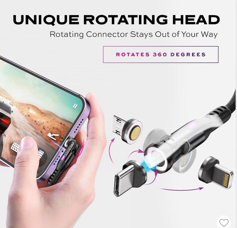 Statik 360 Rotating Magnetic Charging Cable 6’ LOT X2 Magnetic USB C MINI + ATL gallery