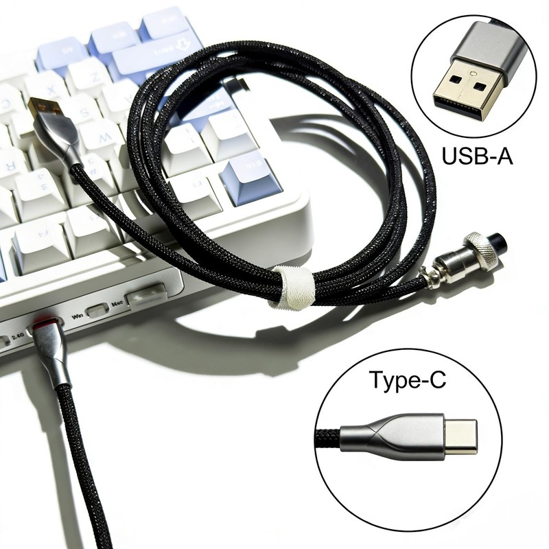 1.5M Coiled USB C To USB A Mechanical Keyboard Cable Metal Aviator Black gallery