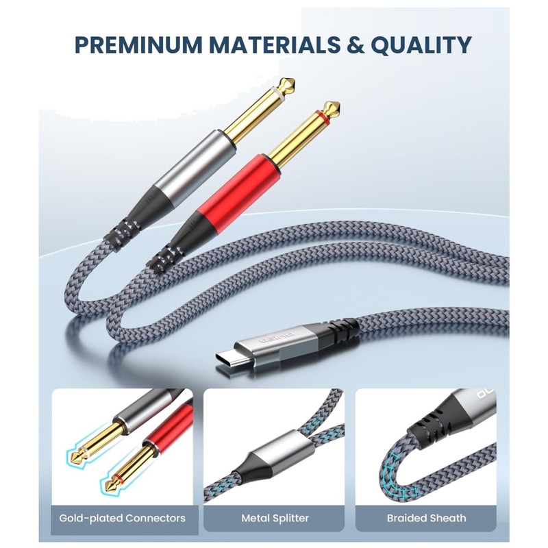 Dual 6.35mm TS Mono Cable for Smartphone – 10ft