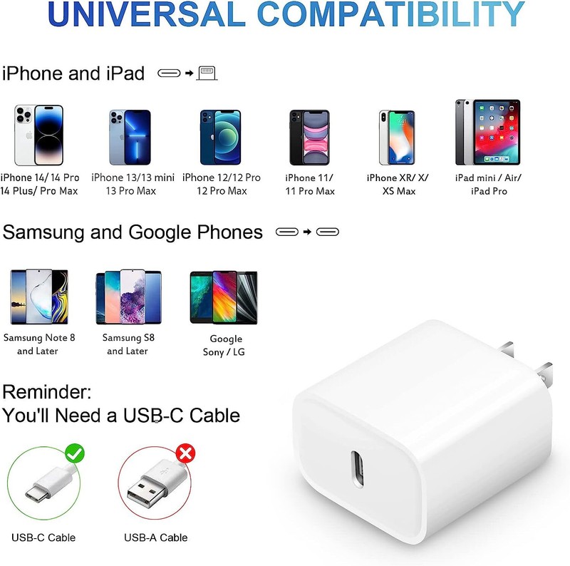 Wholesale 20W PD Fast Charger For iPhone 14Pro/13/12/11 USB Type C Adapter Cable gallery