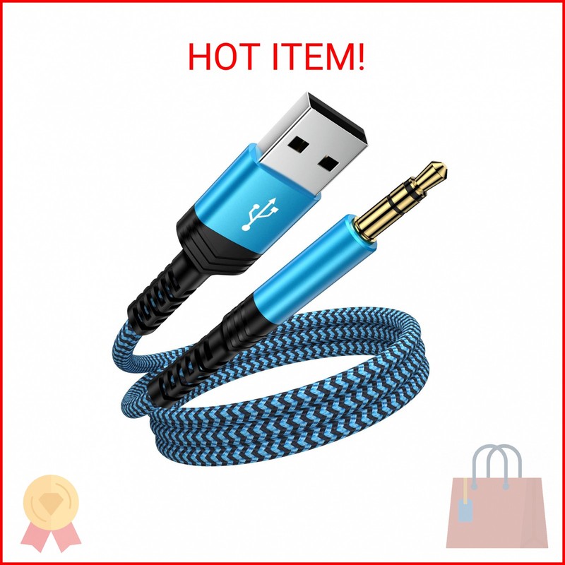 CIQILY USB A to 3.5mm Audio Aux Cable,Braided 3FT USB Male to AUX Male Jack Adap