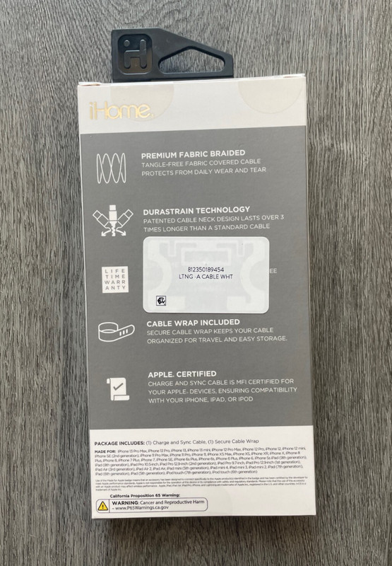BRAND NEW Apple iHome Lightning to USB Charger Cable 6 feet long, Fabric Braided gallery