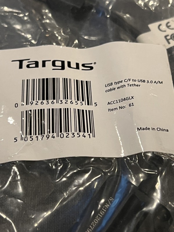 Targus ACC1104GLX USB Type C/F To USB 3.0 A/M Adapter Cable W/ Tether New gallery