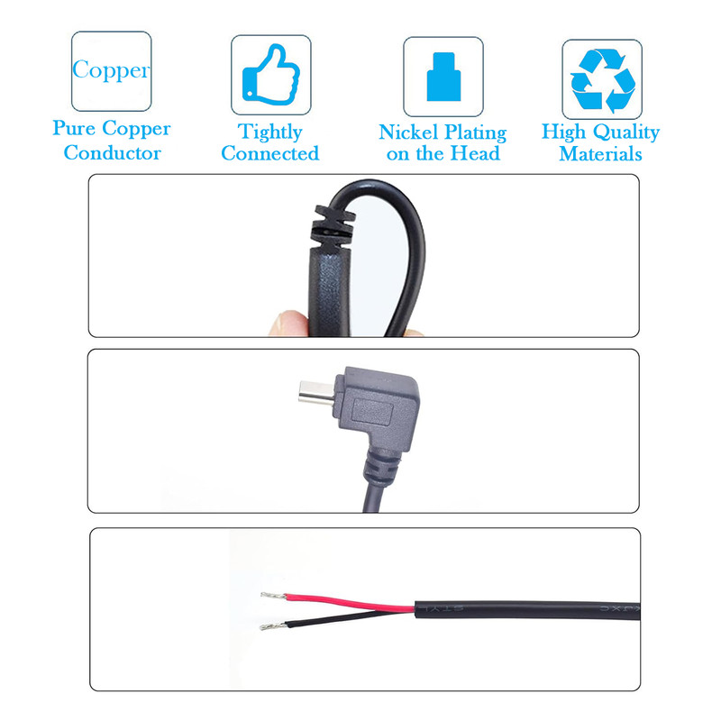 2pcs 22AWG USB Typc C Male Pigtail 2-Wire 1M/3.3FT Angle DIY Cable for Repair gallery