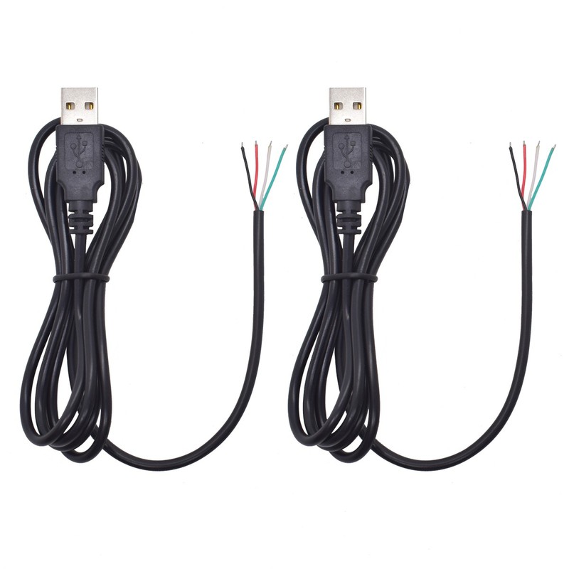 2pcs 1.2M/4FT USB 2.0 A Male 4-Pin Pigtail Bare Wire 5V/3A for Repair DIY