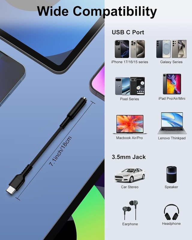1 USB-C Type C Adapter Port to 3.5MM Aux Audio Jack Earphone Headphone Cable USB gallery