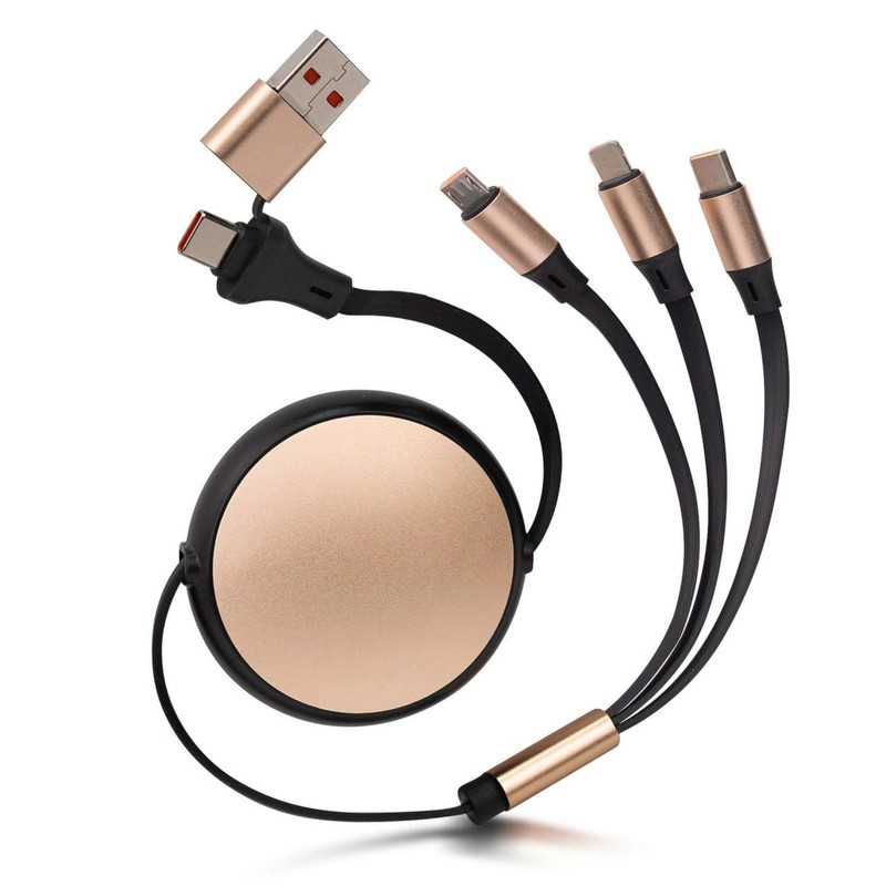 120W Fast Multi Charging Cable, 6 in 1 Retractable Charger (Ebony Golden) | 5A F