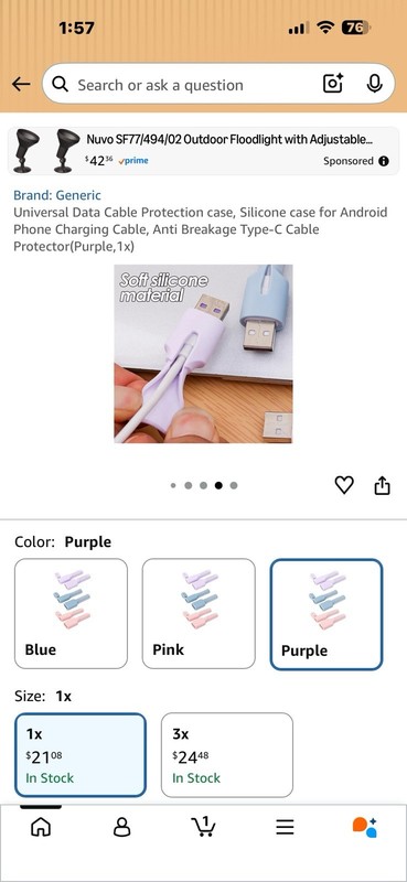 Purple Universal Cable Protection Silicone Android Phone Charge Cable Type-C 1PC gallery