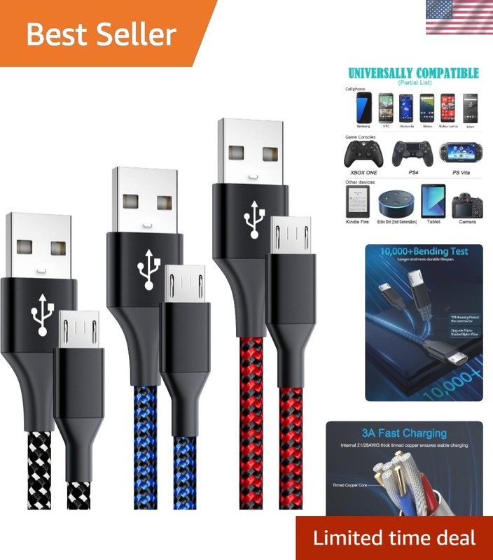 Colorful 6FT Braided Micro USB Charging Cables – Quick Charge, Durable Design