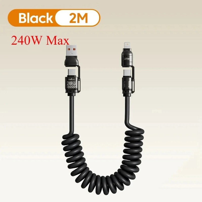 NEW 240W 4 in 1 USB-C PD 2M W/EMarker Chip Multi-fast Charging Cable Car Use