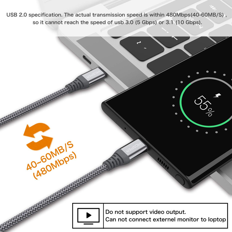 Short USB C to USB C 60W Cable(2 Pack 0.5Ft), Type C Fast Charging Nylon Braided gallery
