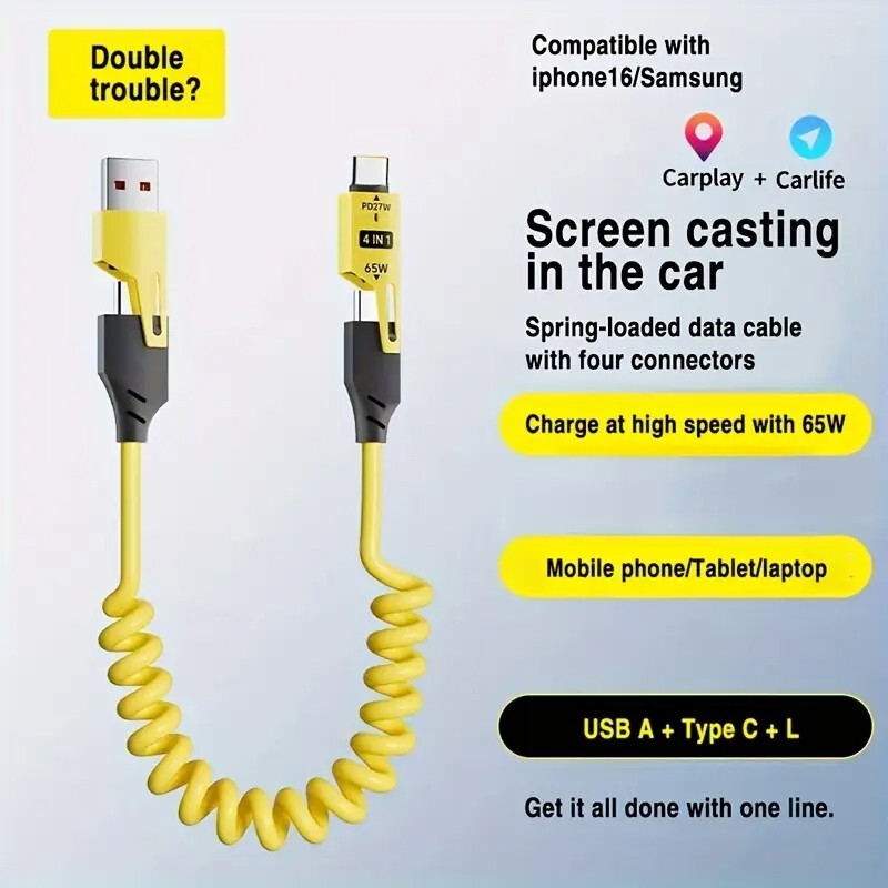 4in 1 Spring Fast Charging Cable, 65W USB-C Multi Fast Charging Cable gallery