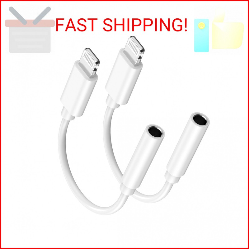 [Apple MFi Certified] Apple Lightning to 3.5 mm Headphone Jack Adapter, 2 Pack i