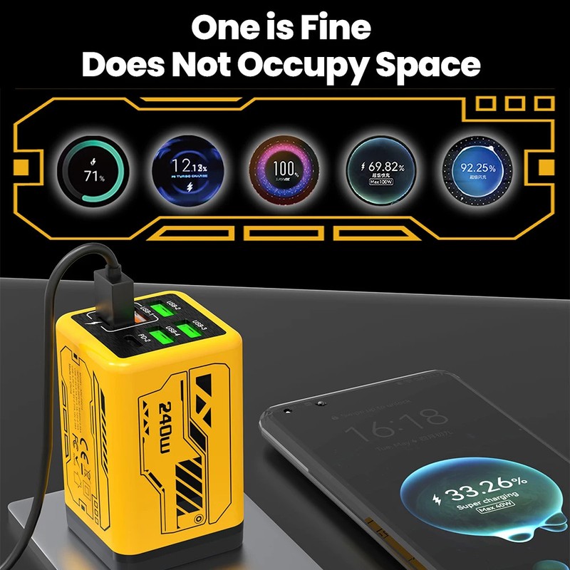 240W 6-Port USB Charger 4USB 2Type C PD3.0 Fast Charging EU UK US iPhone Samsung gallery