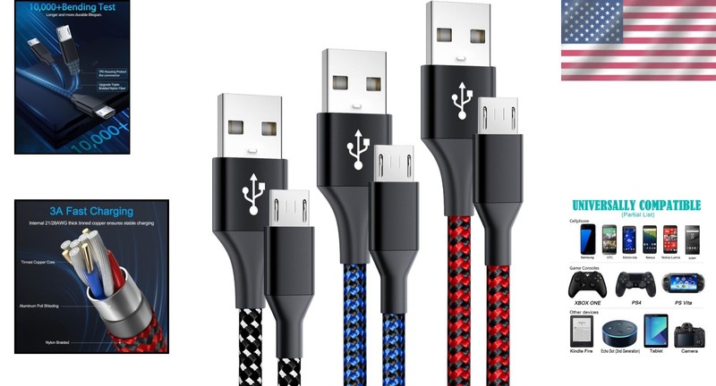 Colorful 6FT Braided Micro USB Charging Cables - Quick Charge, Durable Design gallery