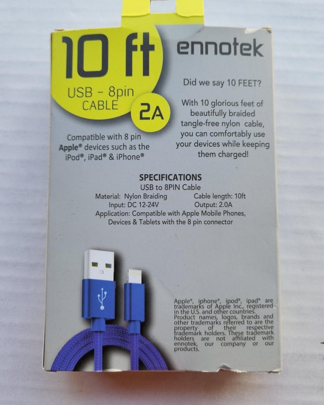 Ennotek 10 Feet USB - 8 Pin Cable - Compatible with 8 Pin Apple Devices iPhone gallery