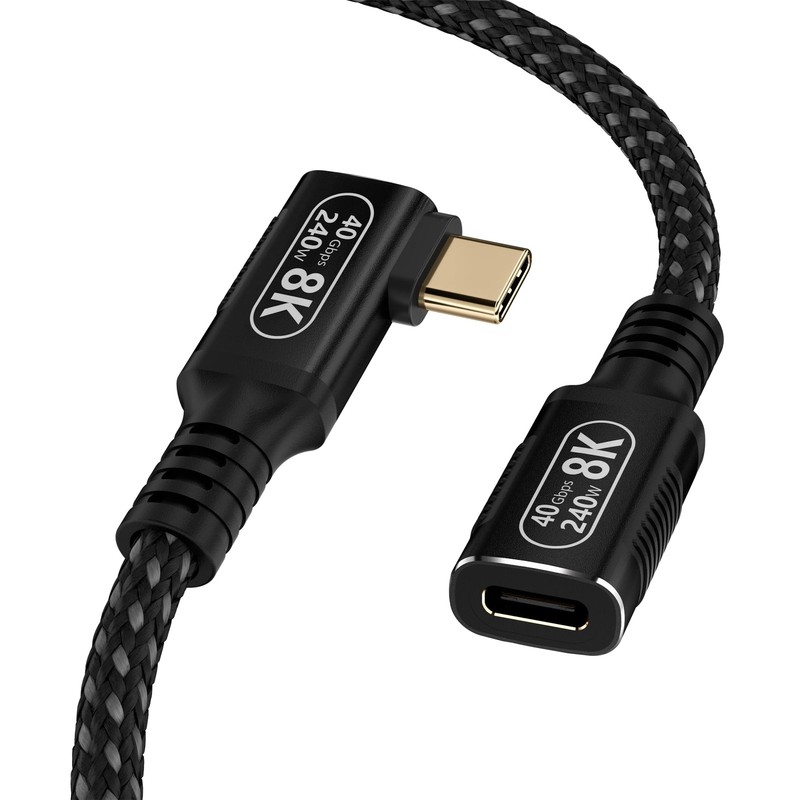 Right Angle USB C Extension Cable 40Gbps 240W 8K Thunderbolt 4/3 Cord 1.6ft