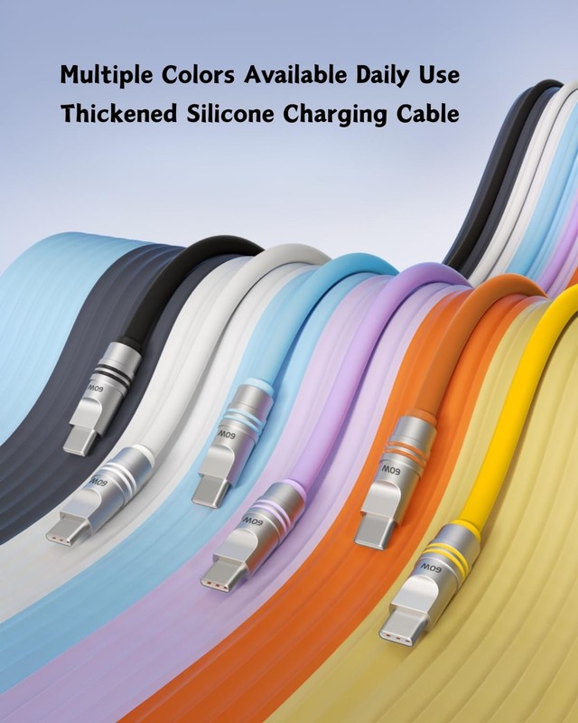 60W Fast Charging Cable 6.6 FT Orange Durable Soft Silicone USB Cable Extra T... gallery