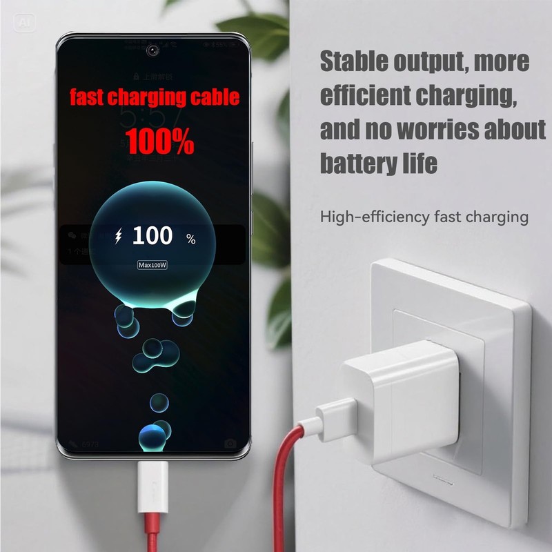 YUEWEESER 2-Pack USB C Charging Cable for Oneplus, Type C 9.14 meters, Red gallery