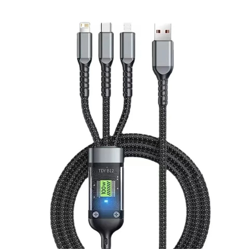 1.2M 3-in-1 fast charging cable for iPhone, USB-C, and Micro USB