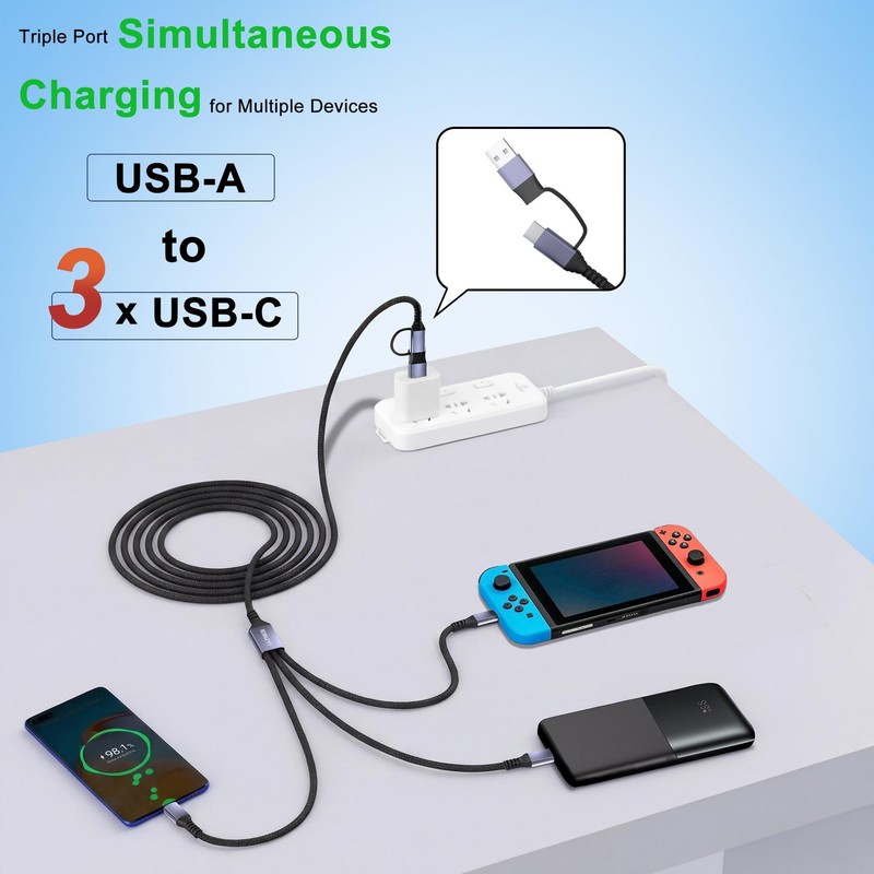 3 in 2 Travel Essentials Multi Charging Cable,[5FT/2Pack 60W ] USB C Black gallery